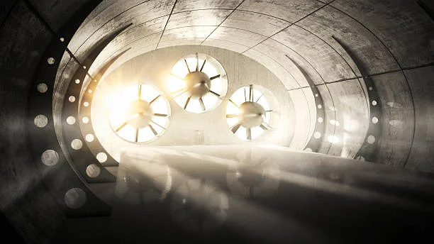 Túnel industrial com ventiladores